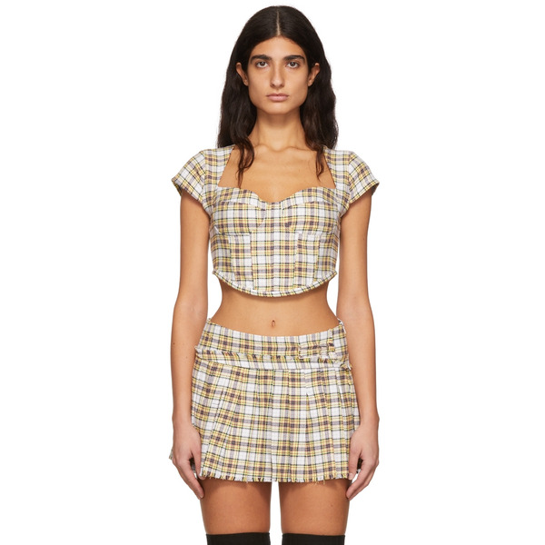 Guizio White Plaid Corset Top 