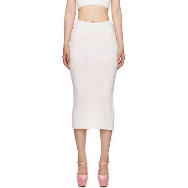  Guizio White Ribbed Midi Skirt 
