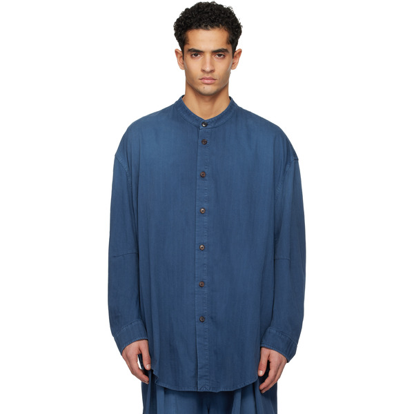  Hed Mayner Blue Herringbone Denim Shirt 