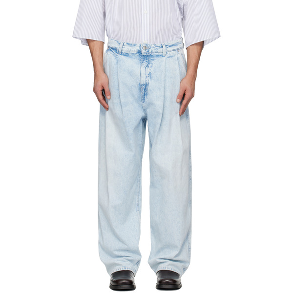  Hed Mayner Blue Light Wash Pleated Jeans 