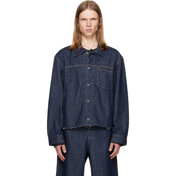  Helmut Lang Indigo Cropped Denim Trucker Jacket 