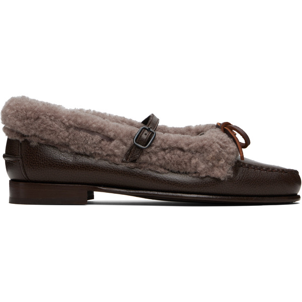  Hereu Brown Lorea Curly Shearling Loafers 