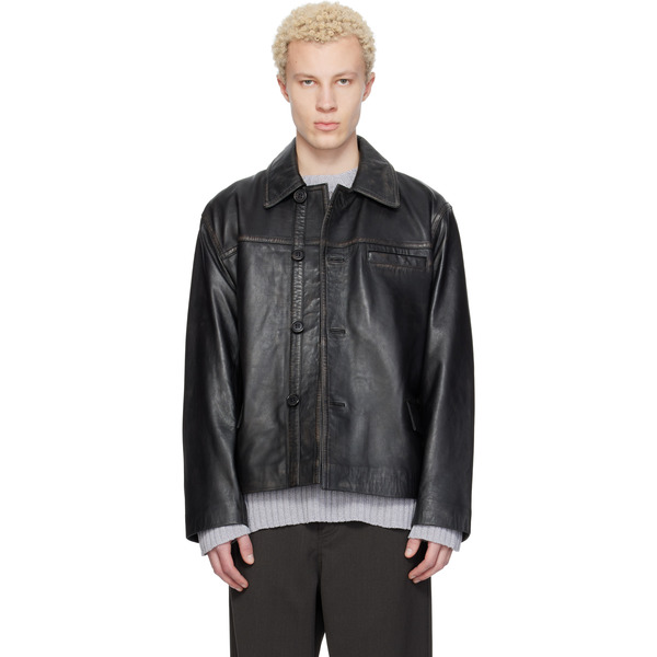  Hope Black Boxy Leather Jacket 