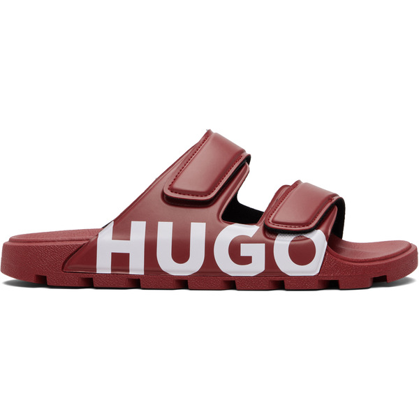  Hugo Red Double Touch-closure Straps Logo Sandals 