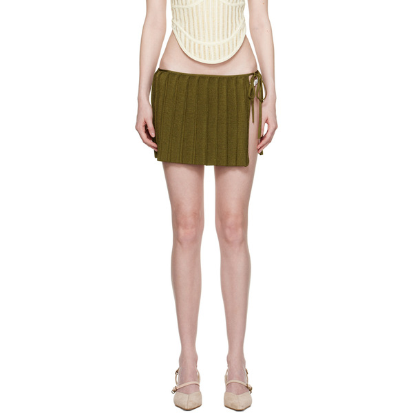  Isa Boulder Green Pleated Reversible Miniskirt 