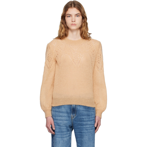  Isabel Marant Etoile Tan Jenia Openwork Mohair Knit Sweater 