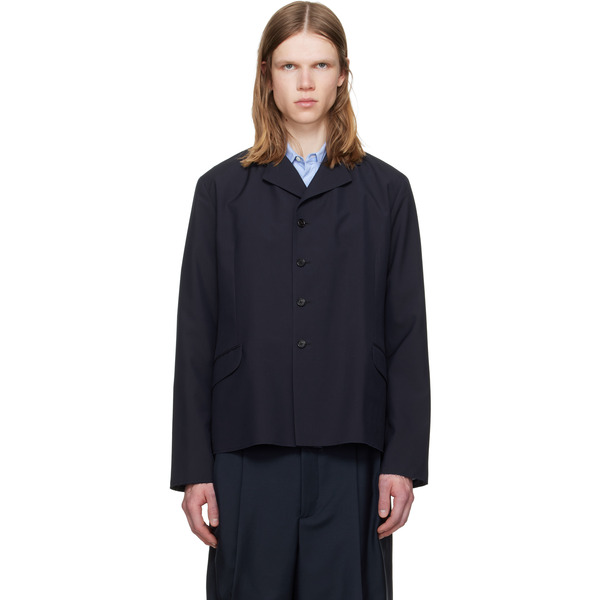  Jil Sander Navy Wool Poplin Blazer 