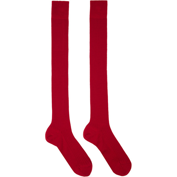  Jil Sander Red Ribbed Wool Socks 