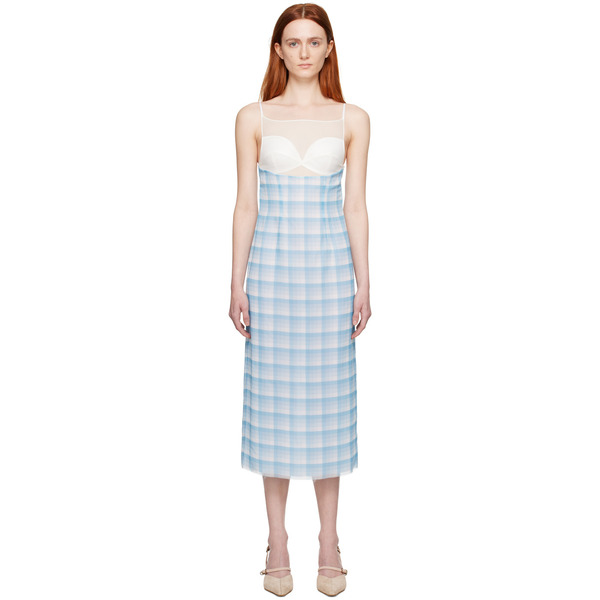  Juneyen Blue Check Midi Dress 