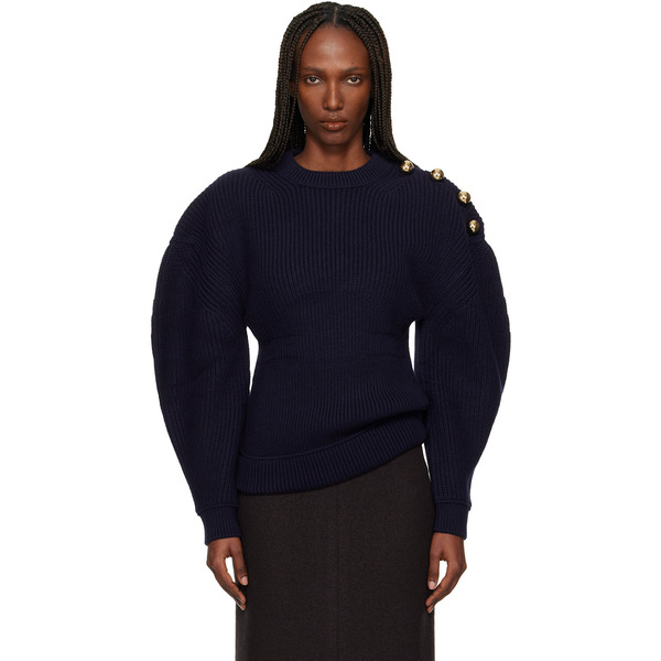  Lanvin Navy Wool Ribbed Sweater 