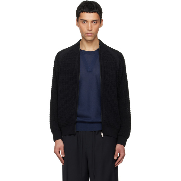  Le17septembre Black Open Knit Zip-up Cardigan 