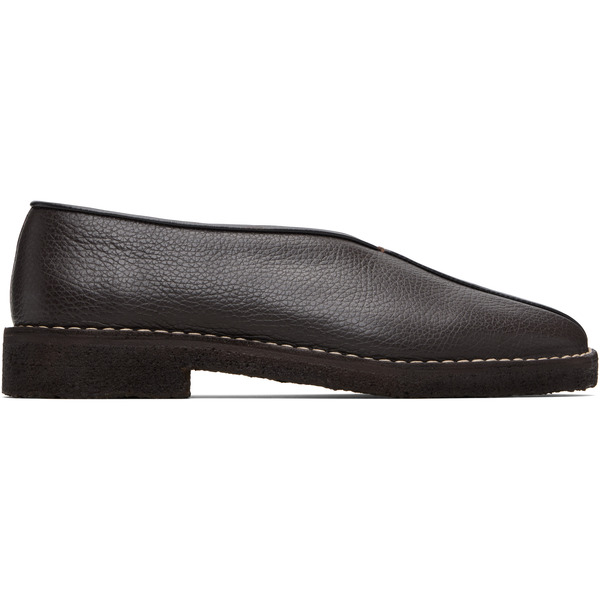 Lemaire Brown Piped Crepe Slipper Loafers 