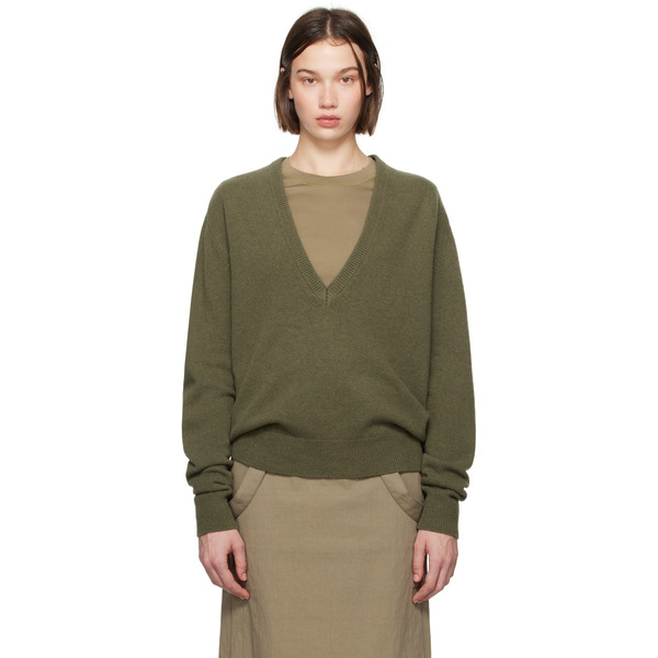  Lemaire Green Deep V-neck Sweater 