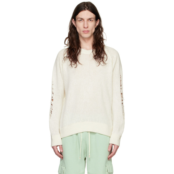 Les Tien Off-white Distressed Sweater 