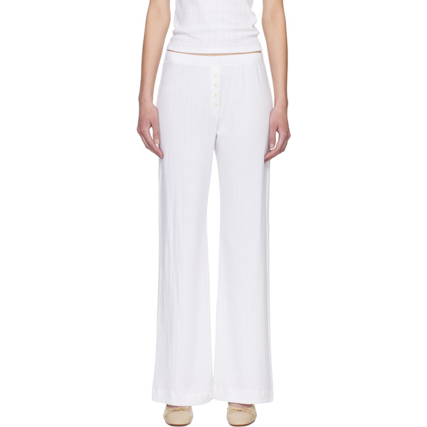  Leset White Pointelle Boxer Lounge Pants 