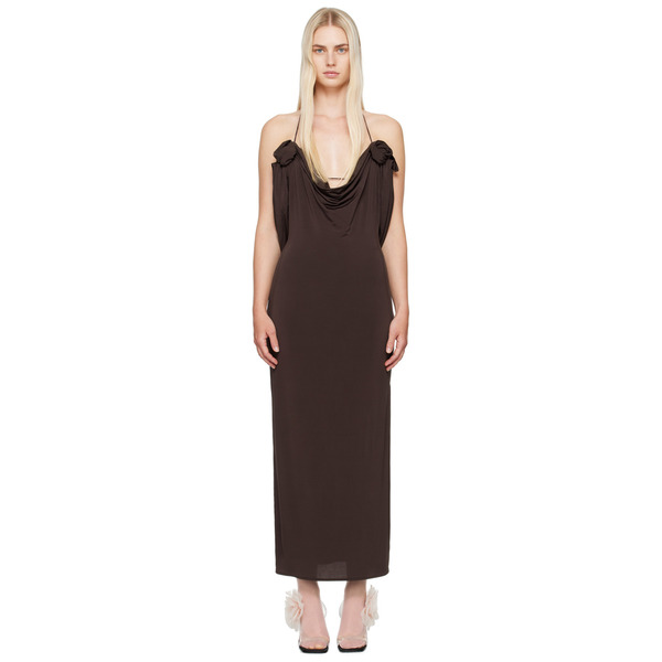  Magda Butrym Brown Cowl Neck Midi Dress 