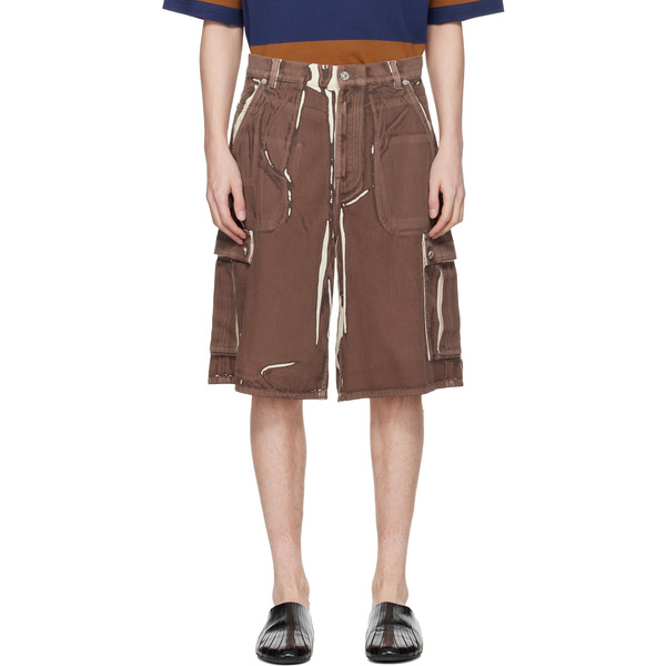  Marni Brown Screen-printed Denim Cargo Shorts 