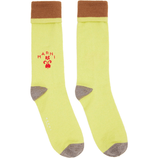  Marni Yellow Wool Flower Logo Socks 