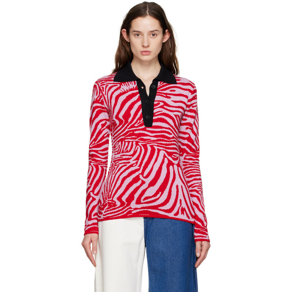  Marques Almeida Red & Pink Three-button Polo 