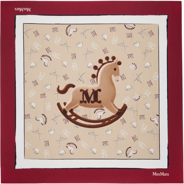  Max Mara Beige & Red Silk Scarf 