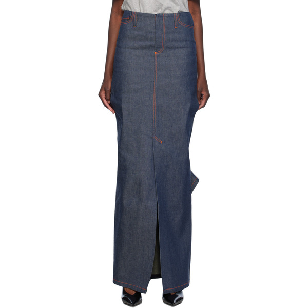  Meryll Rogge Navy Vented Denim Maxi Skirt 
