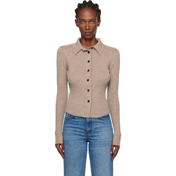  Mfpen Beige Knitted Rib Cardigan 