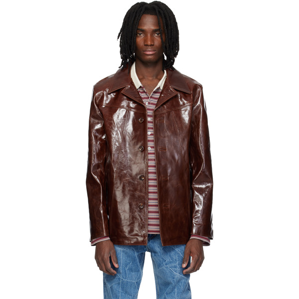  Mmic Brown Boulevard Leather Coat 