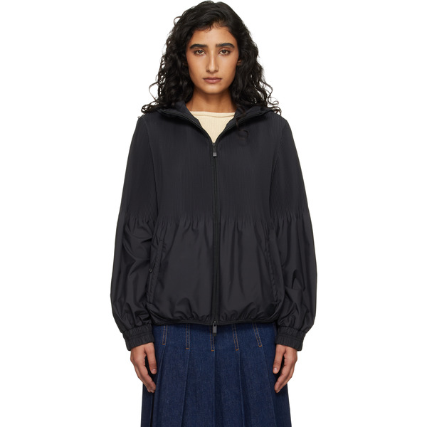  Moncler Black Anemone Pleated Hooded Jacket 