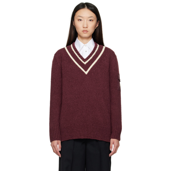  Moncler Burgundy Padded V-neck Sweater 