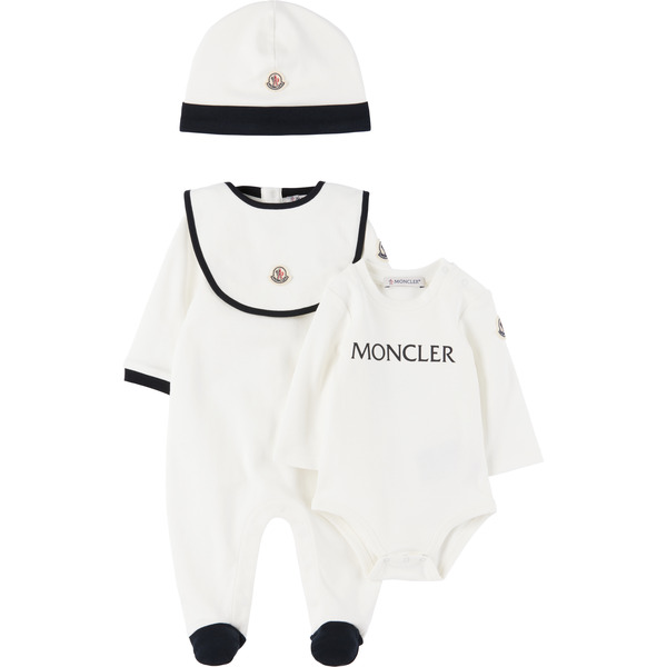  Moncler Enfant Baby White & Navy Logo Jumpsuit Set 