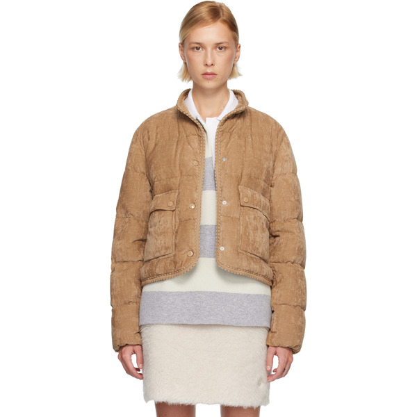  Moncler Tan Essarts Braided Trim Corduroy Short Down Jacket 