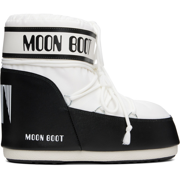  Moon Boot White & Black Icon Low Nylon Boots 