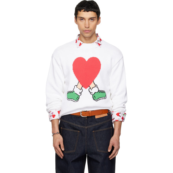  Moschino White All Over Hearts Sweater 