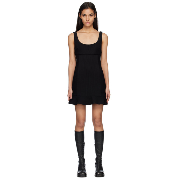  Msgm Black Ruffled Edge Mini Dress 