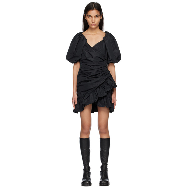  Msgm Black Ruffled Mini Dress 