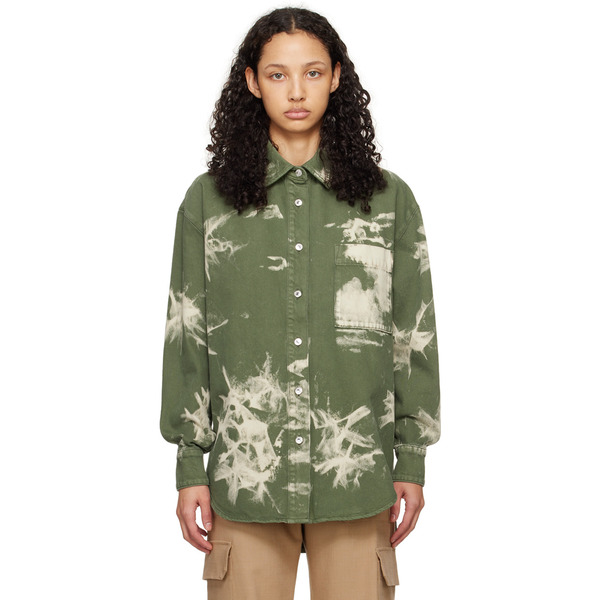  Msgm Green Bleach Denim Shirt 