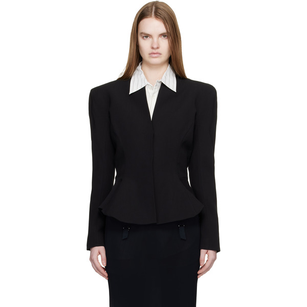  Mugler Black Flared Wool Jacket 