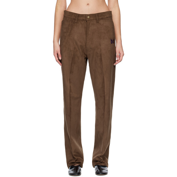  Needles Brown Straight Faux-suede Pants 