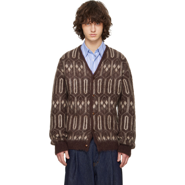  Needles Burgundy Mohair Geometric Cardigan 