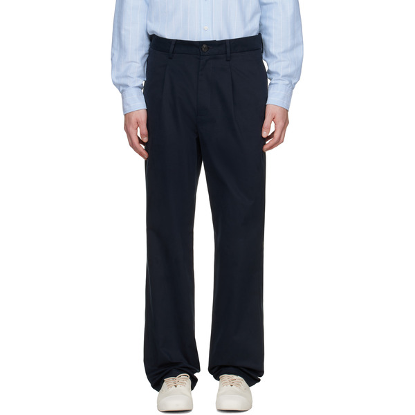  Noah Navy Sanded Twill Pleated Trousers 
