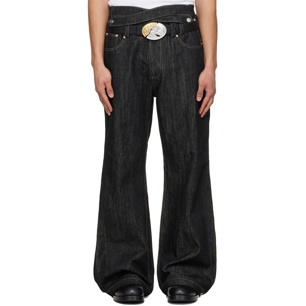  Nullus Black Whale Fin Snap-on Flared Jeans 