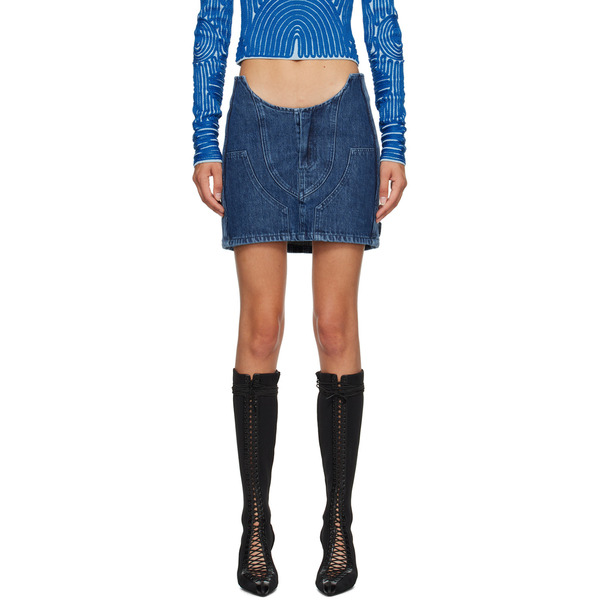  Off-white Blue Motorcycle Hole Denim Miniskirt 