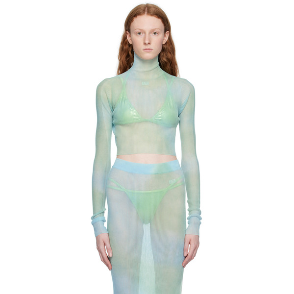  Off-white Blue Tie-dye Turtleneck 