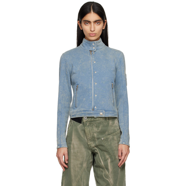  Open Yy Blue Faded Biker Jacket 