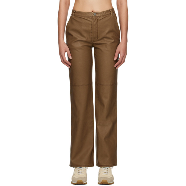  Open Yy Brown Straight-leg Faux-leather Trousers 