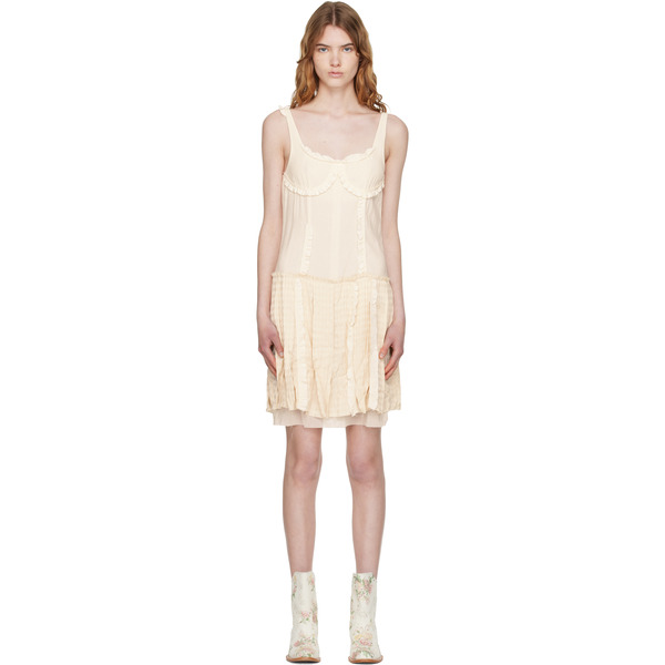  Open Yy Off-white Flapper Pleats Midi Dress 