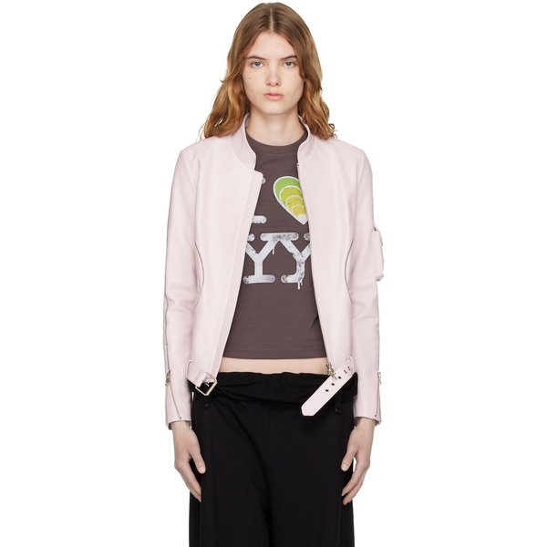  Open Yy Pink Leather Radius Motor Jacket 