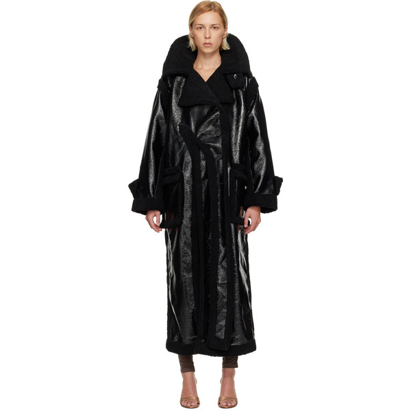  Ottolinger Black Oversized Split Faux-shearling Coat 