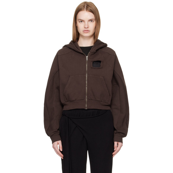  Ottolinger Brown Distressed Multiline Zip Hoodie 