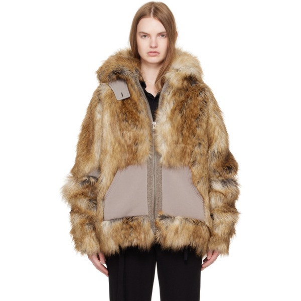  Ottolinger Tan Oversized Furry Multiline Jacket 